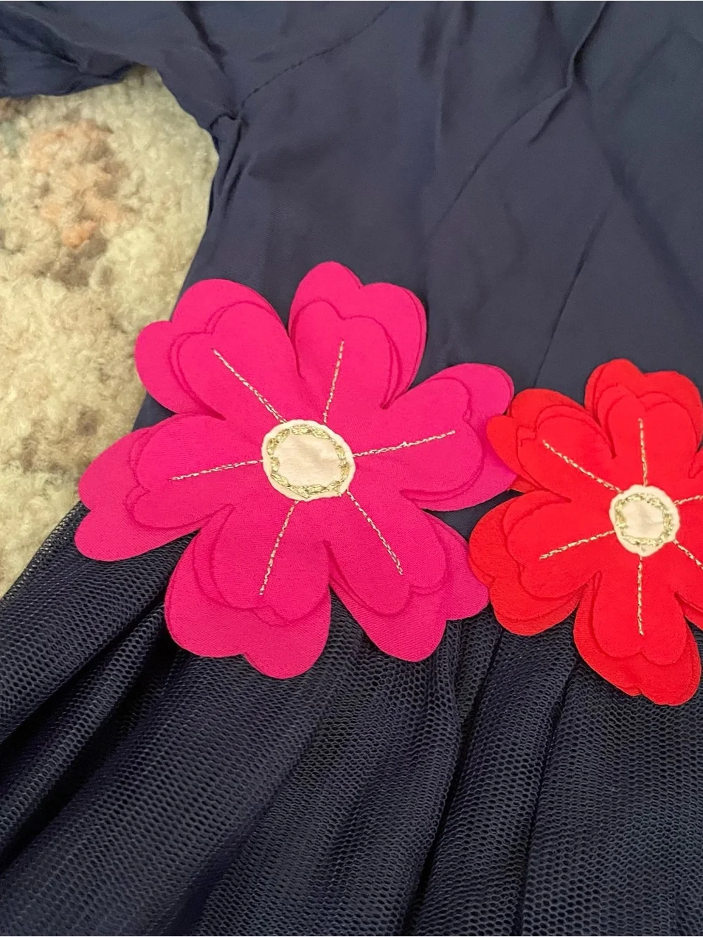 Mini Boden Tulle Navy Blue Flower Belt Dress - Multicolor Floral Accent